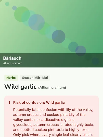 A spot in the app with the look-alike note for the species